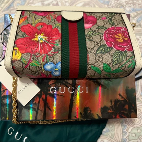 GUCCI Ophida GG Supreme Web Logo Small Flora Shoulder Bag - Picture 4 of 7